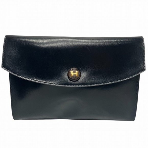 Hermes Handbags - HERMES Black Wood Button Pochette Rio Bag Clutch